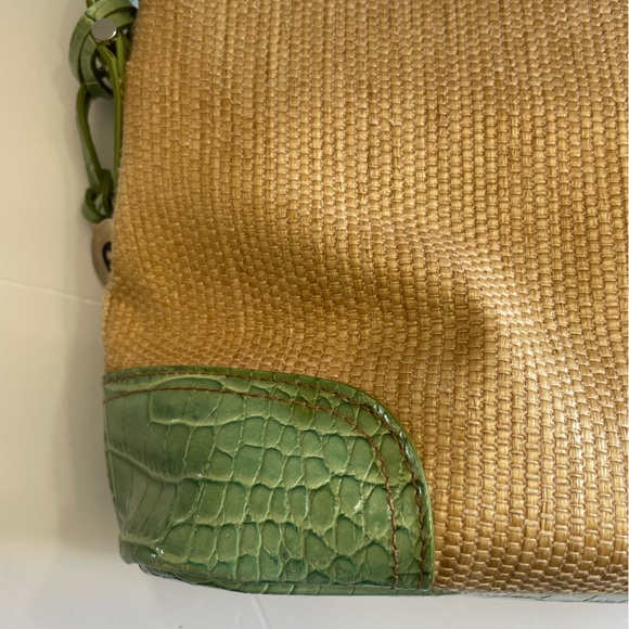 Vtg Y2K Etienne Aigner woven straw handbag with lime green vegan leather straps - Picture 8 of 16